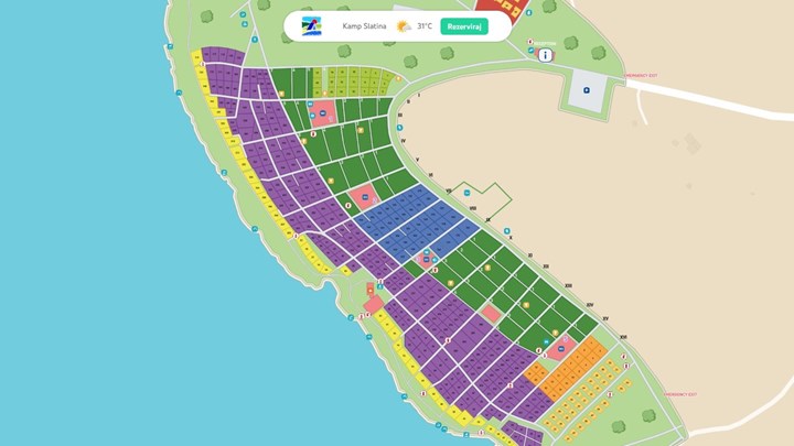 Karte von Campingplatz Slatina mit verschiedenen Einrichtungen und Wegen