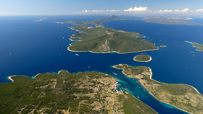 Aerial view of the islands of Cres and Losinj in the Adriatic Sea