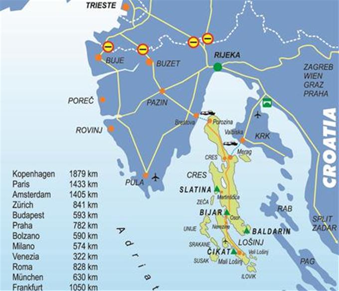 kvarnerski otoci karta Dolazak na Cres i Lošinj | Kampovi Cres Lošinj kvarnerski otoci karta